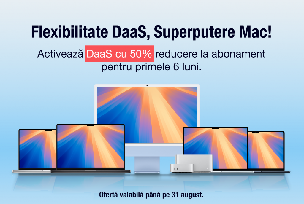 Activează DaaS cu produse Mac cu 50% reducere la abonament pentru primele 6 luni.